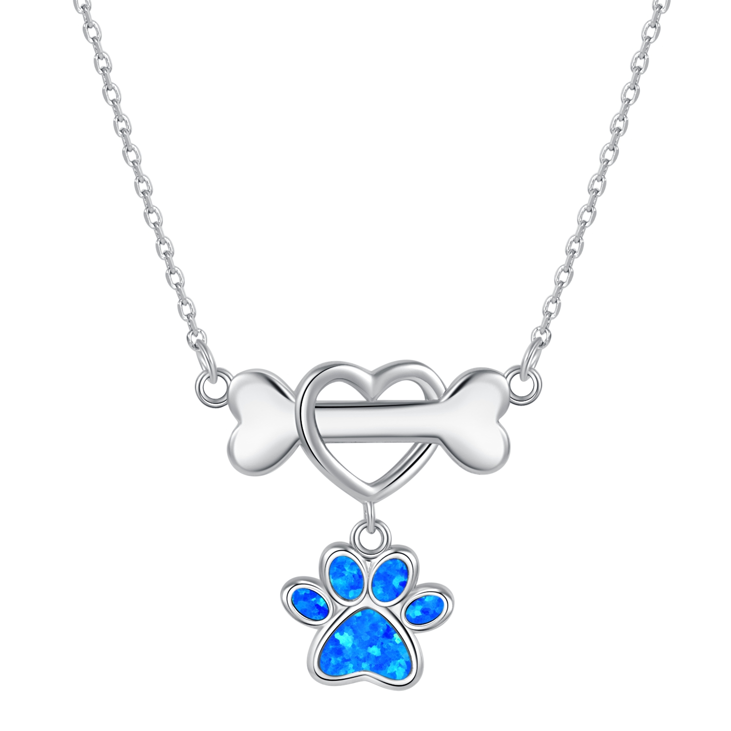 Sterling Silver Blue Opal Bone & Paw Necklace Pendant