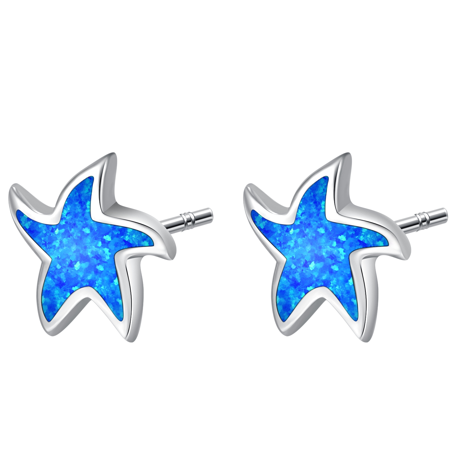 Lab-Created Blue Opal Starfish Stud Earrings in Sterling Silver