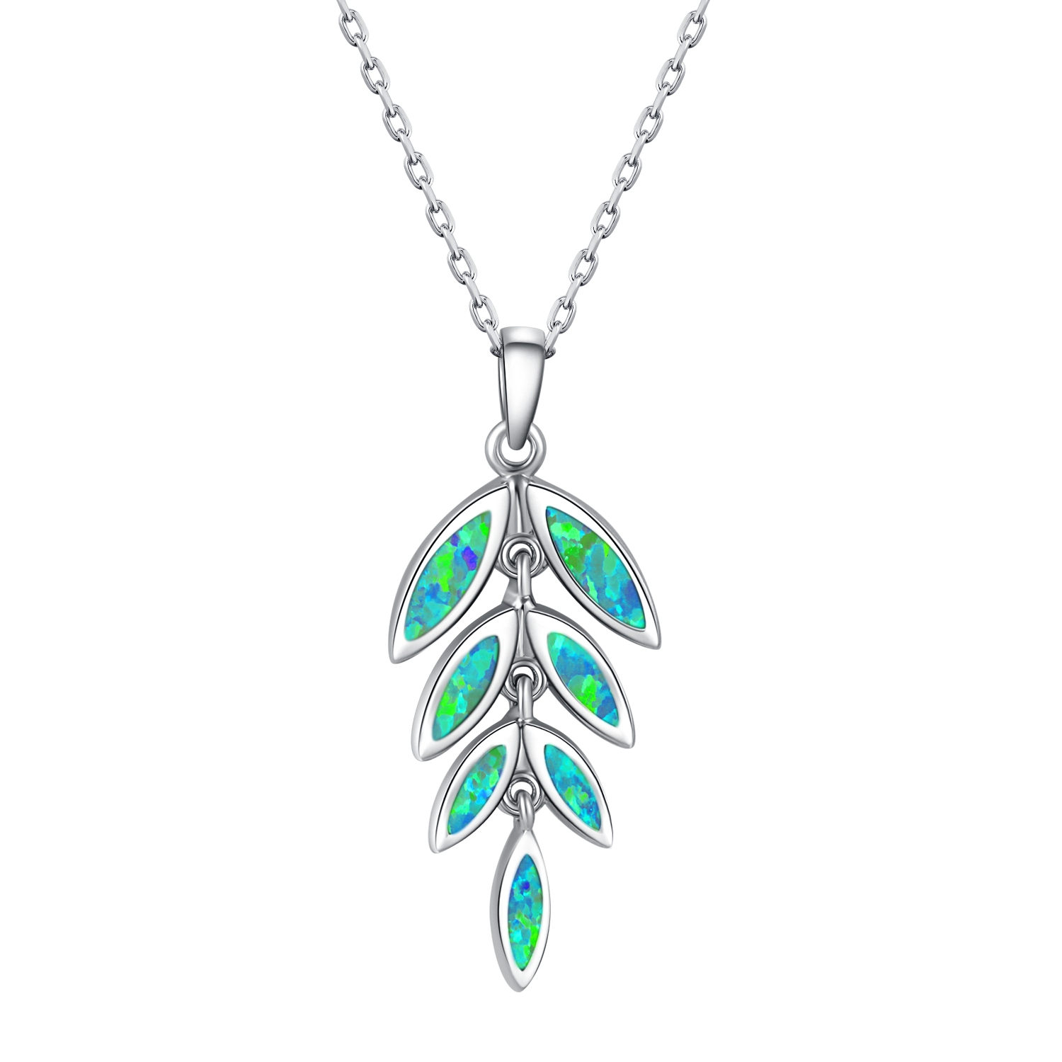 Beautiful Hawaiian Sterling Silver Opal Gem Created   Pendant necklace Olive Leaf Opal Jewelry for Women red Opal Maile Leaf Necklace