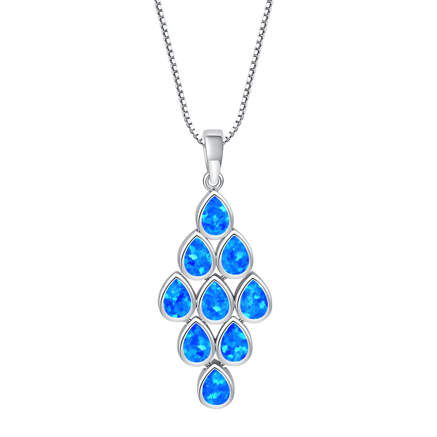  Lab Created Opal 925 Sterling Silver pear Charm Pendant