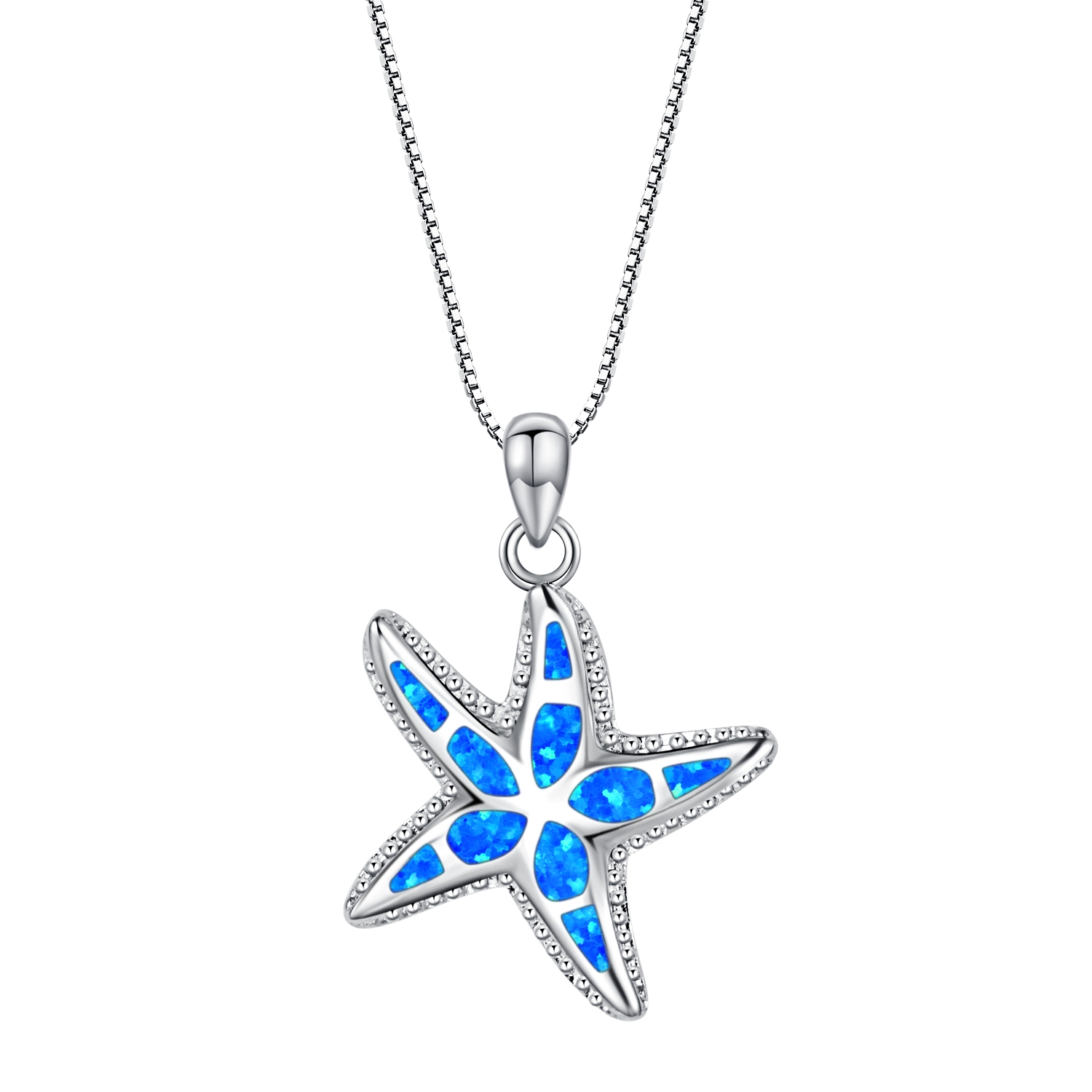 Sterling Silver Synthetic Blue Opal Starfish Pendant