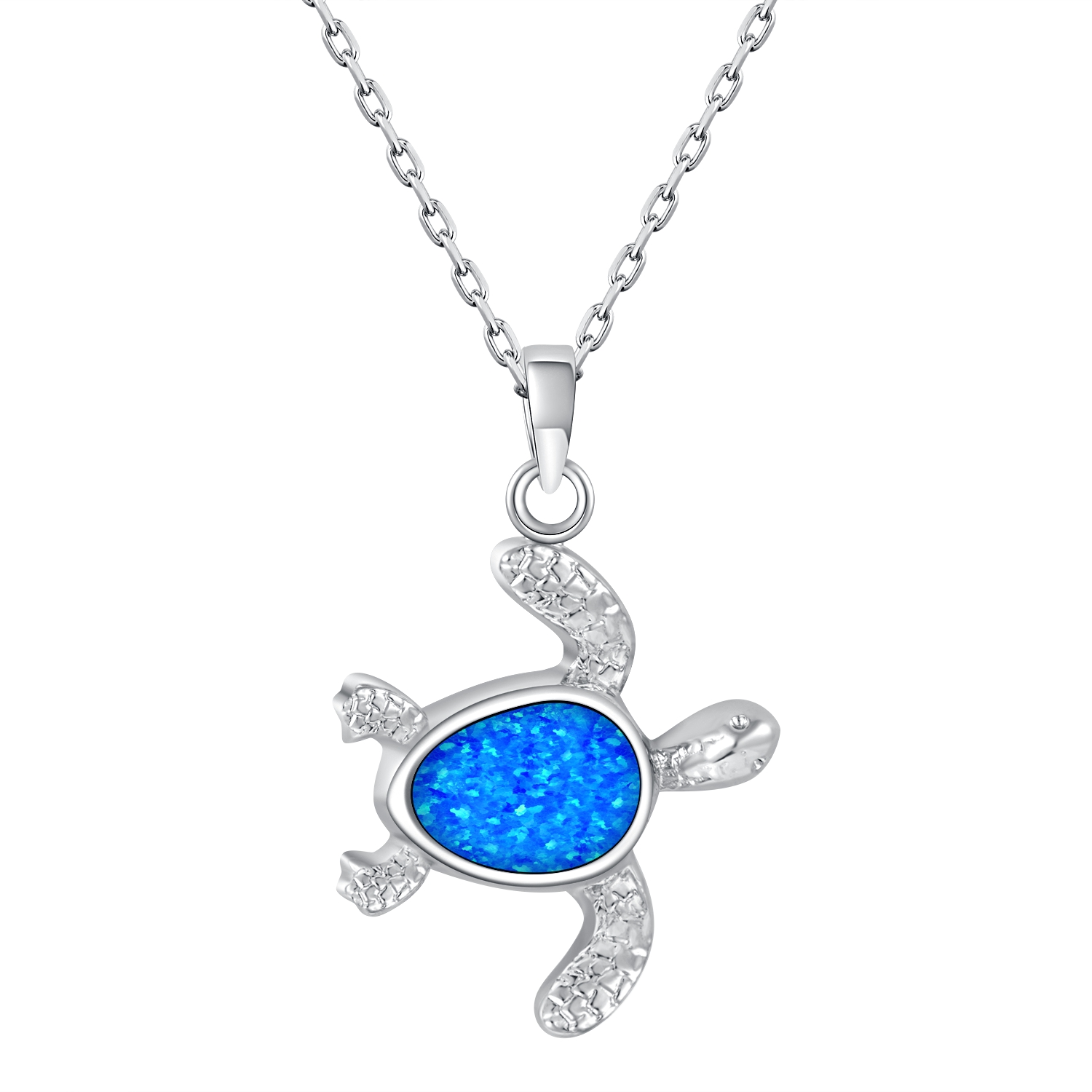 Beautiful Hawaiian Blue Opal Sea Turtle Necklace, Sterling Silver Blue Opal Turtle Pendant