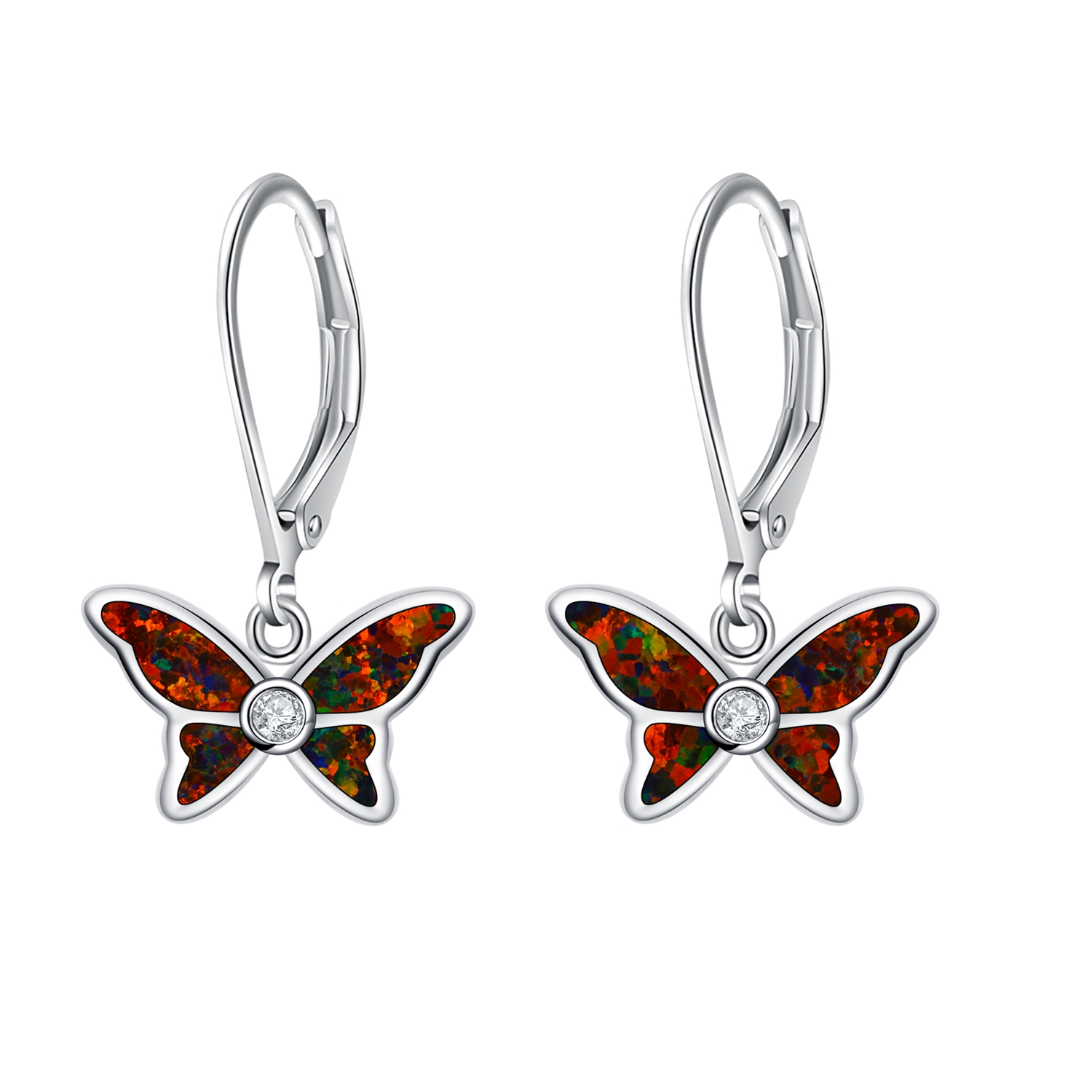 Opal Butterfly Earrings Leverback Earrings Cute Jewelry Huggie Hoop Earrings for Women Girl