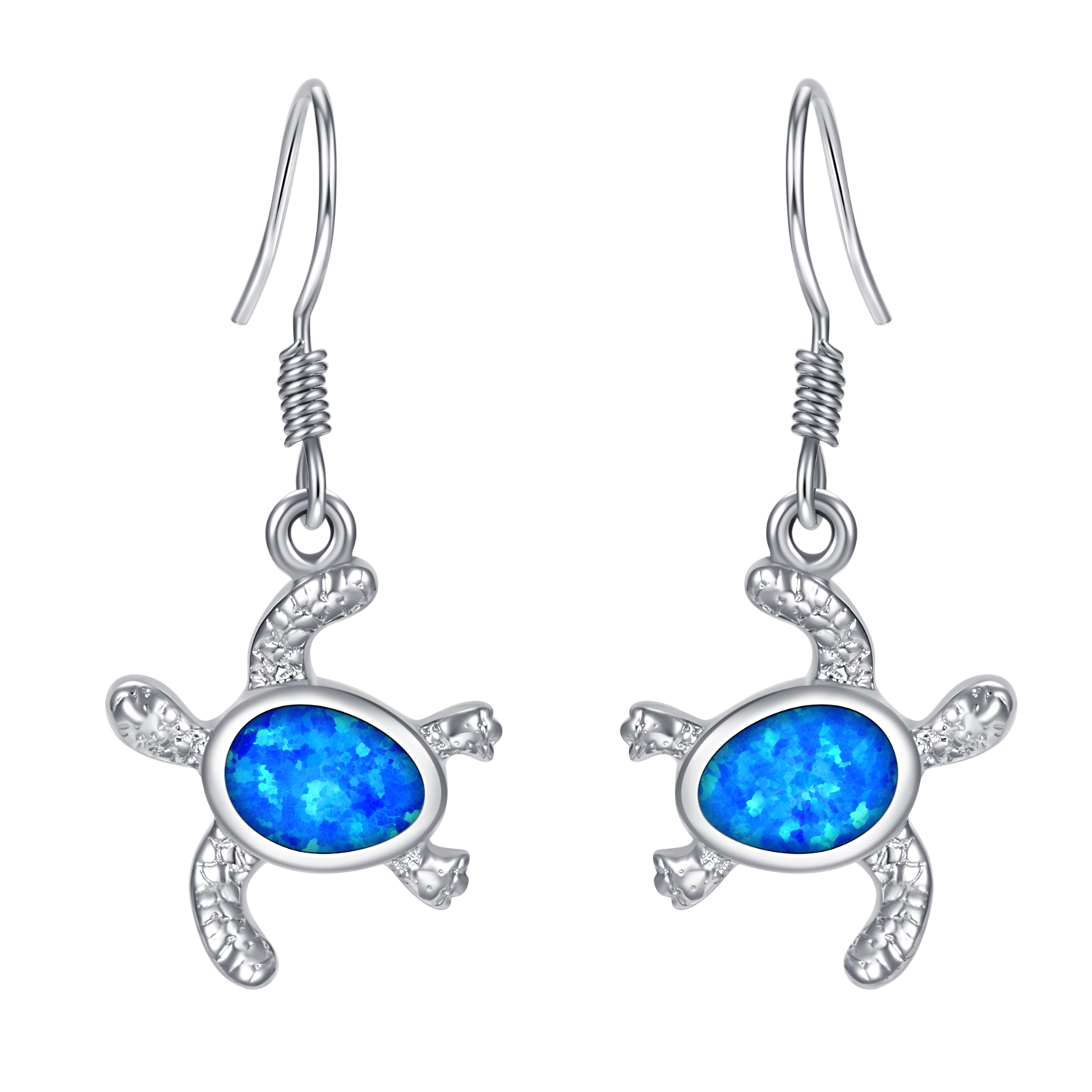 925 Sterling Silver Blue Opal Turtle Earrings