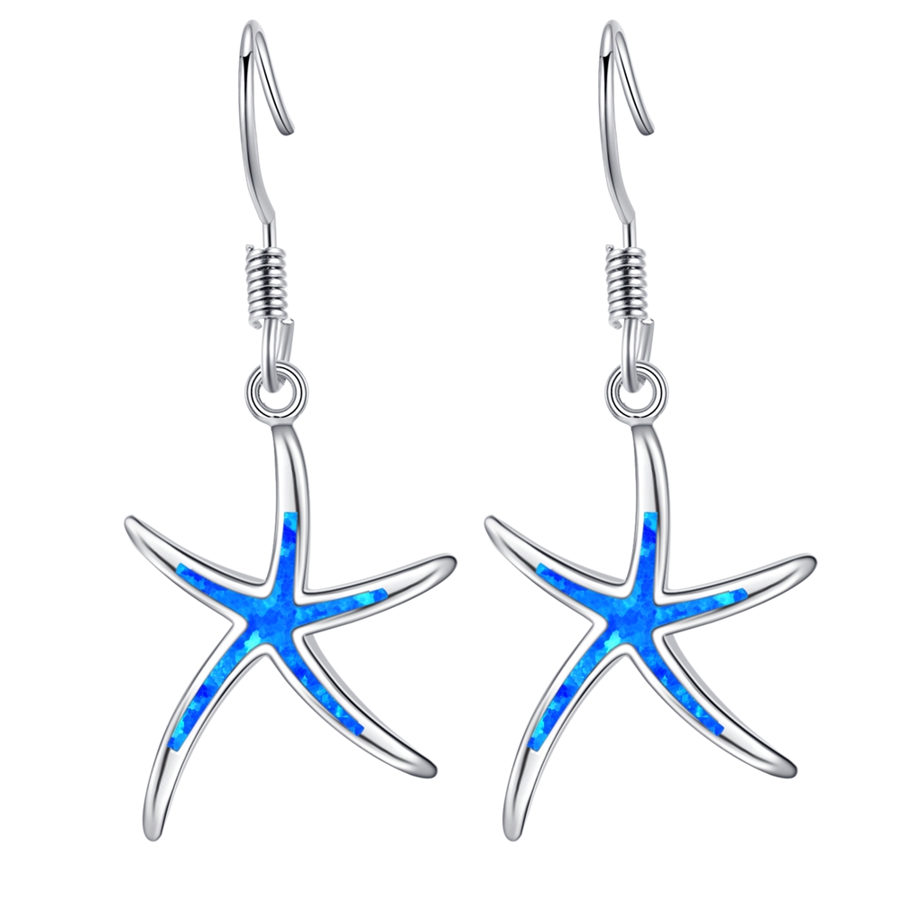 925 Sterling Silver with Opal Fish Hoops Starfish Earings