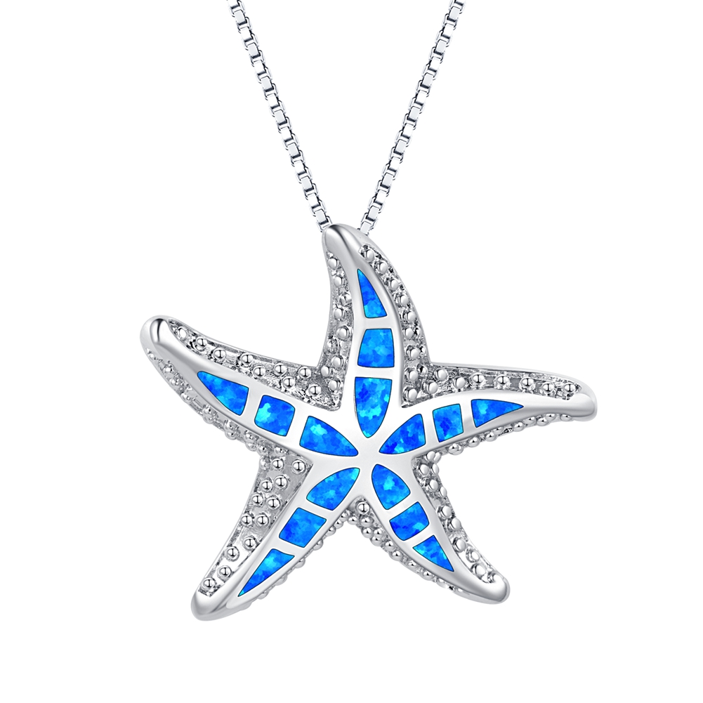 Opal Pendant Necklace Starfish Sea Animal Pendant Opal Jewelry Ocean Necklace