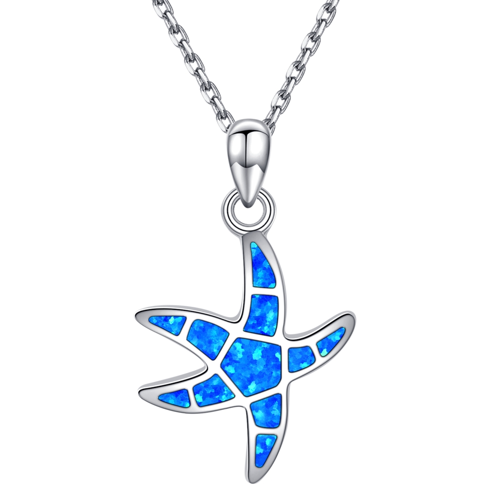 Synthetic Opal 925 Sterling Silver Starfish Pendant 