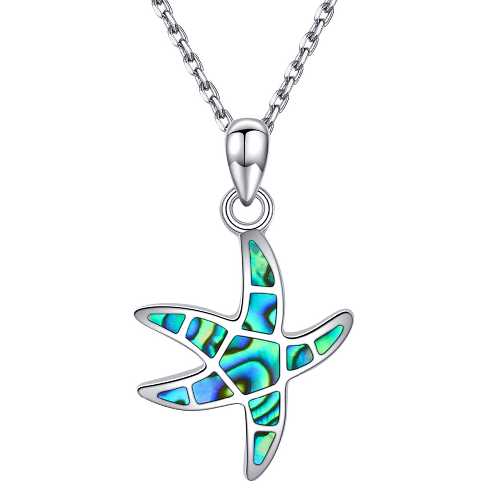 925 Sterling Silver Starfish Pendant set with Abalone Shell - Starfish Necklace with Mother of Pearl