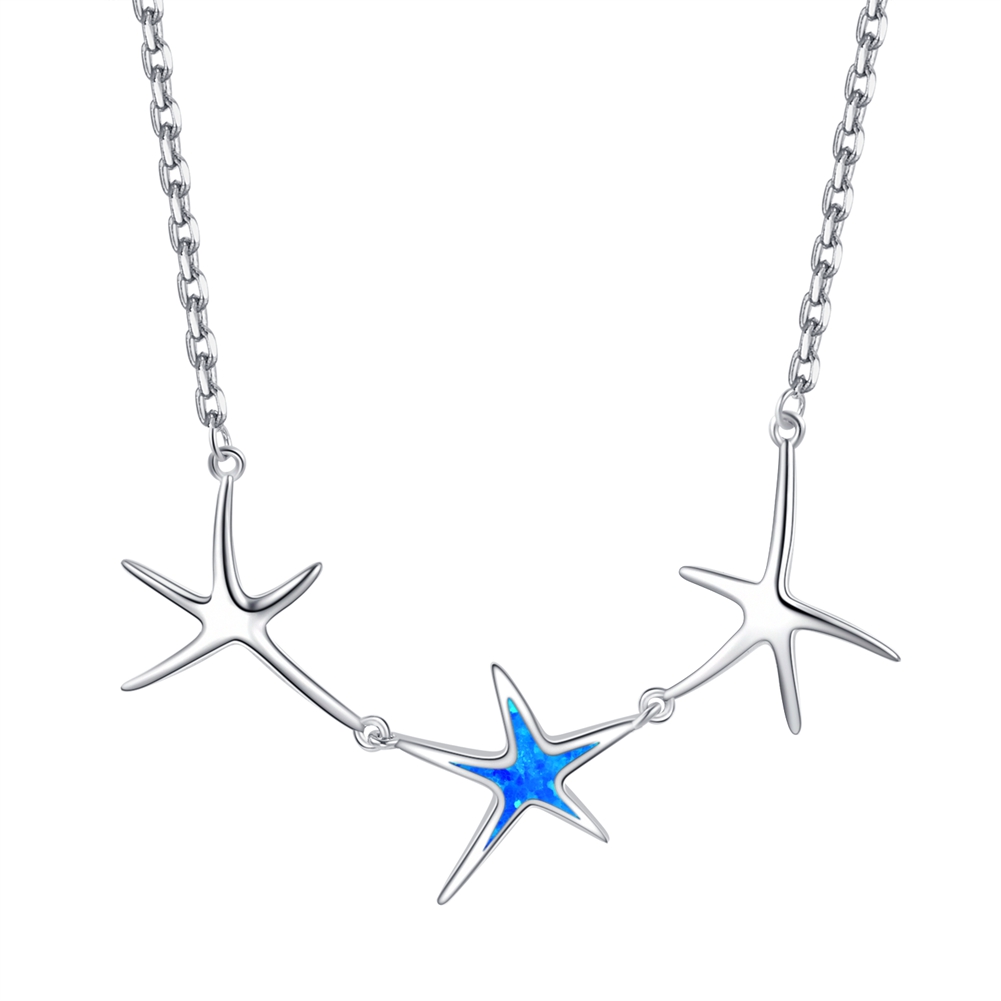 925 Sterling Silver Starfish Opal Necklace For Women Sea Animal Starfish Necklace Blue Stone Pendant Necklace Chain