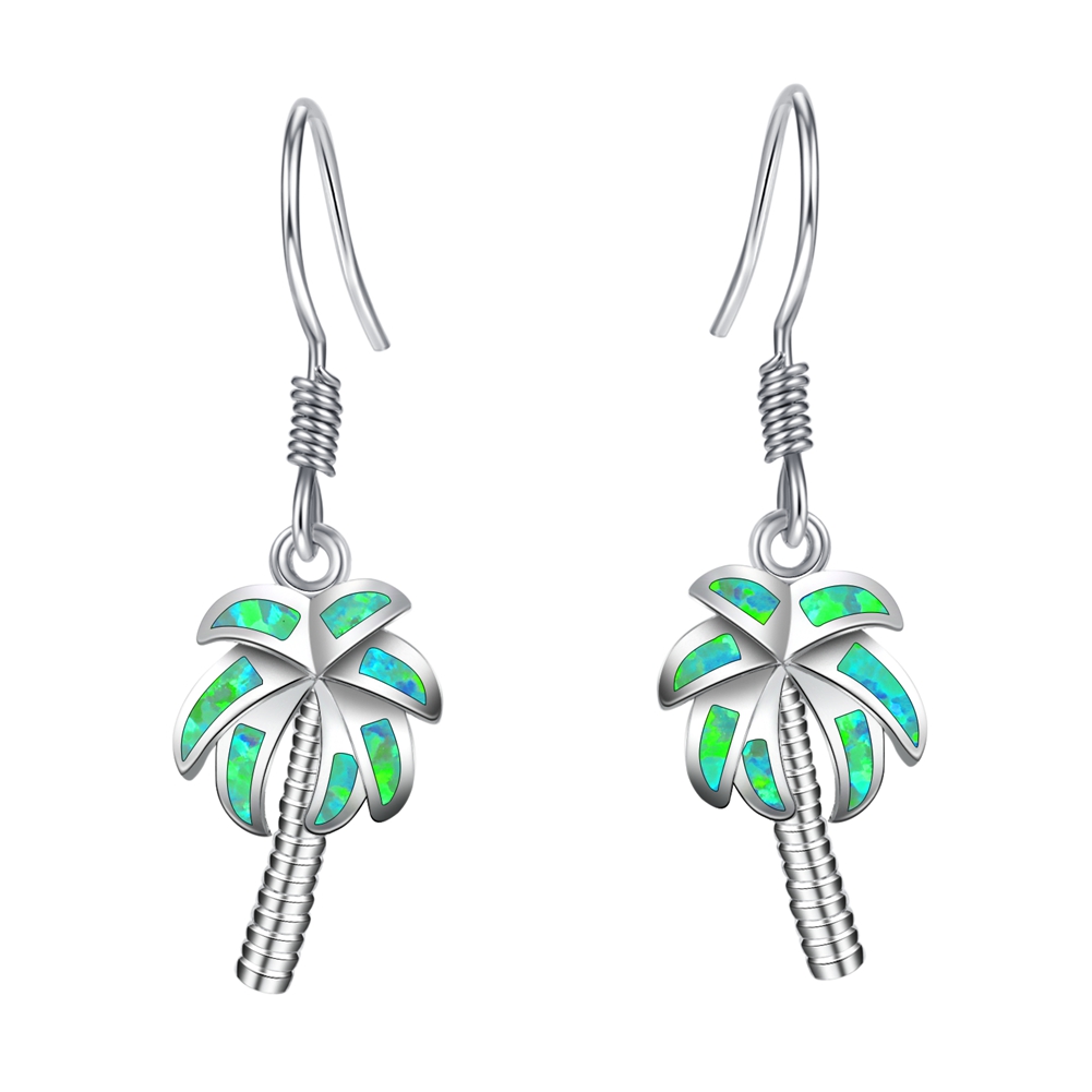  Lab-Created Opal Inlay Palm Tree Drop Earrings in Sterling Silver