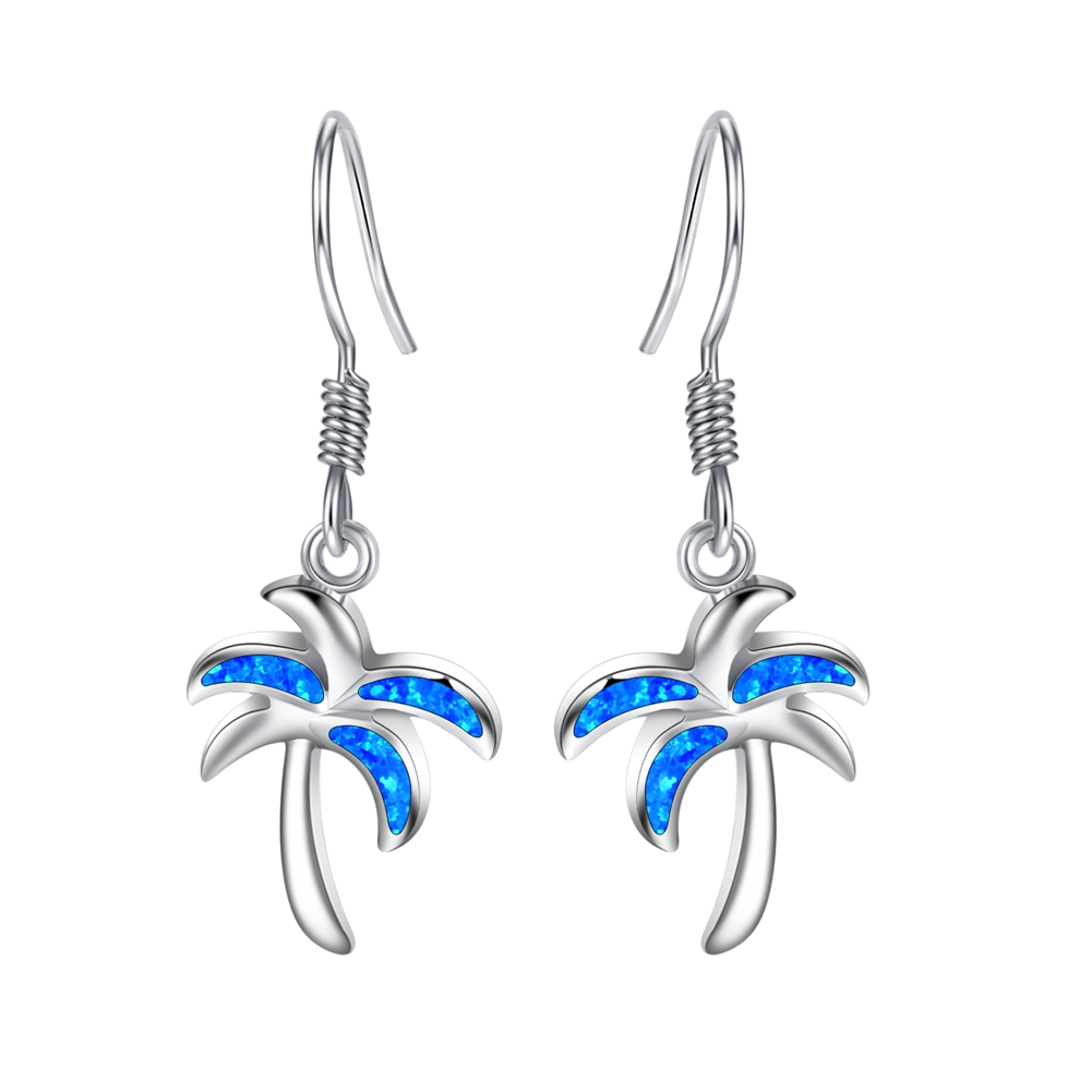 Sterling Silver Blue Inlay Opal Palm Tree Earrings