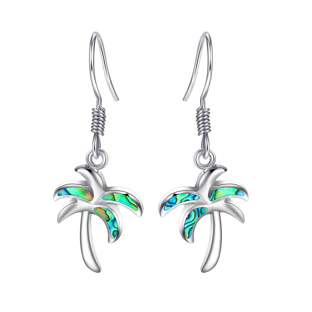 Sterling Silver Abalone Palm Tree Earrings