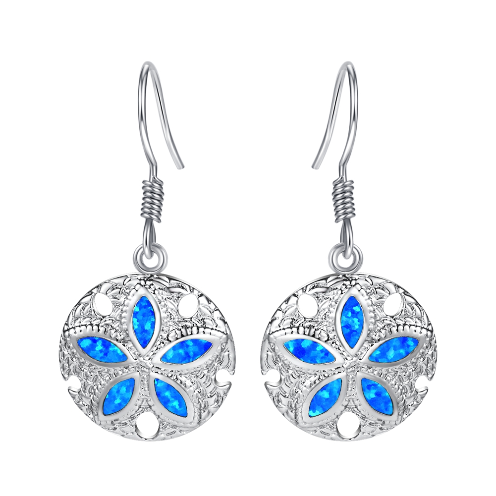 925 Sterling Silver OPAL Flower Dangle Drop Leverback Earrings