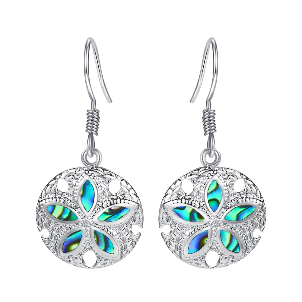 Sterling Silver Abalone Paua Shell Flower Dangle Hook Earrings