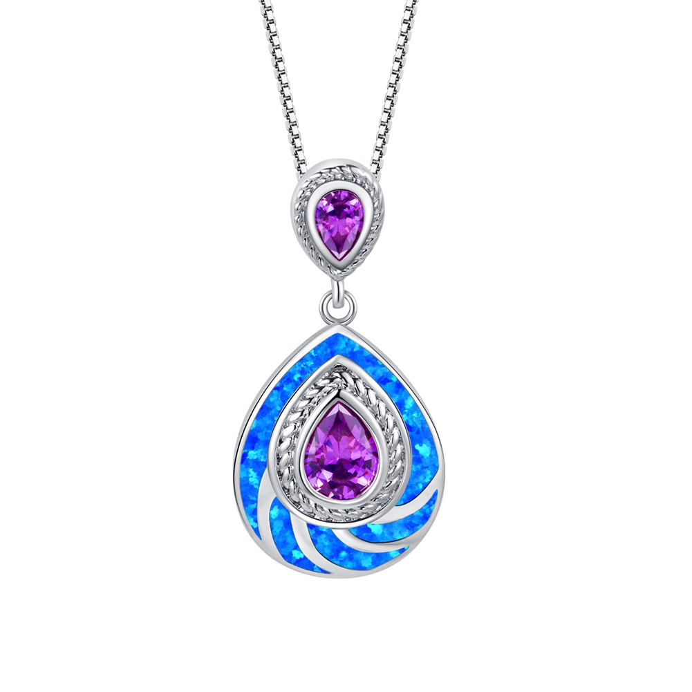 925 Sterling Silver  Pear Tanzanite & Opal Pendant