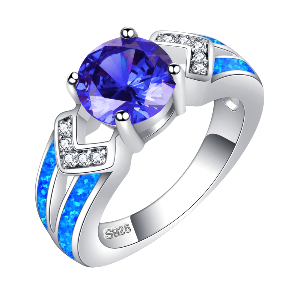 Blue Fire Opal Amethyst Sterling Silver Ring