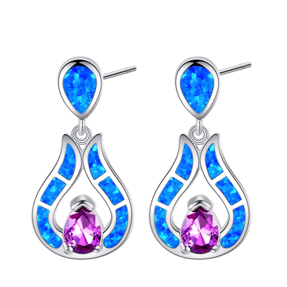 Stud Earrings Created Opal Simulated Amethyst CZ 925 Sterling Silver