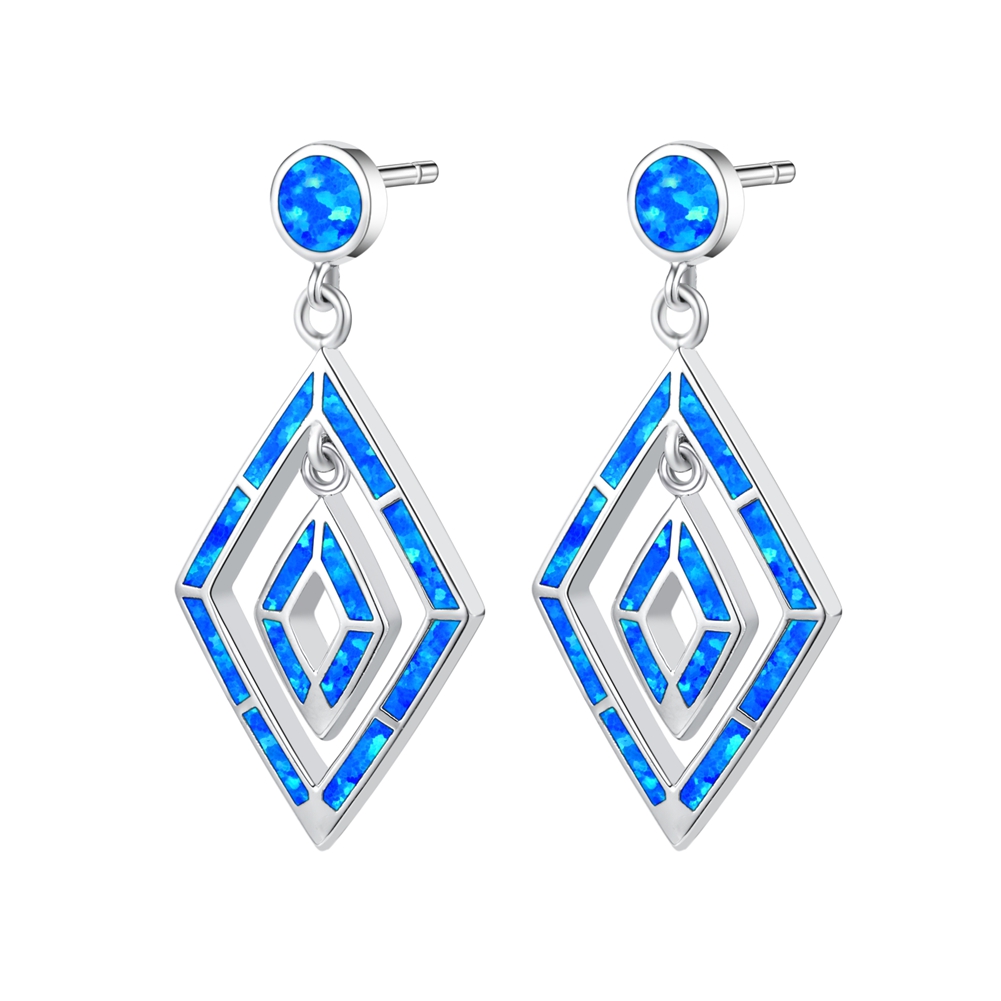 GREEK KEY BLUE OPAL DANGLE EARRINGS