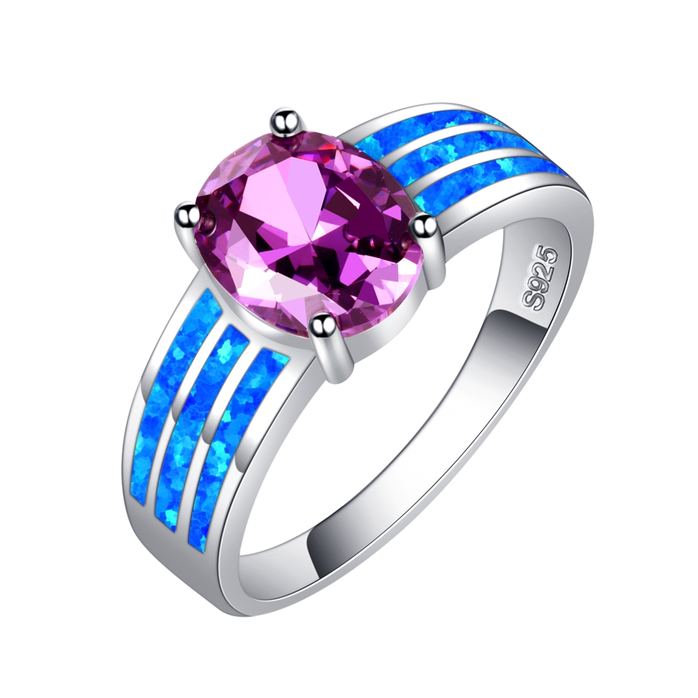 Sterling Silver Amethyst and Man-Made Opal Ring