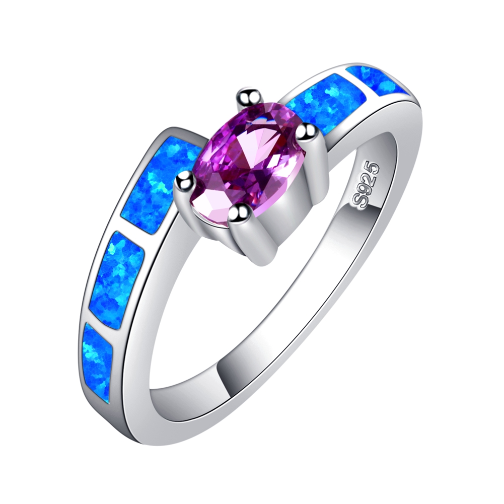 Blue Fire Opal Simulated Amethyst Silver Jewelry Wrap Ring 