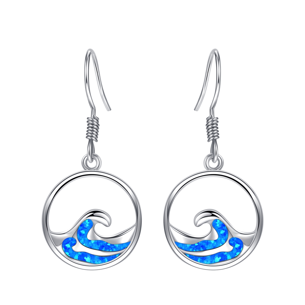 Sterling Silver Blue Opal Wave Earrings Hawaii Jewelry