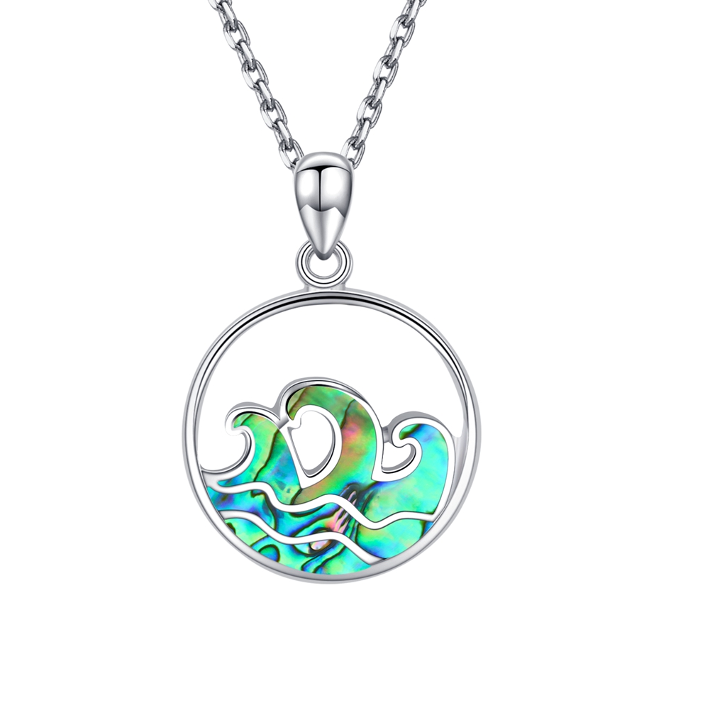 Sterling Silver Abalone Cresting Wave pendant Necklace