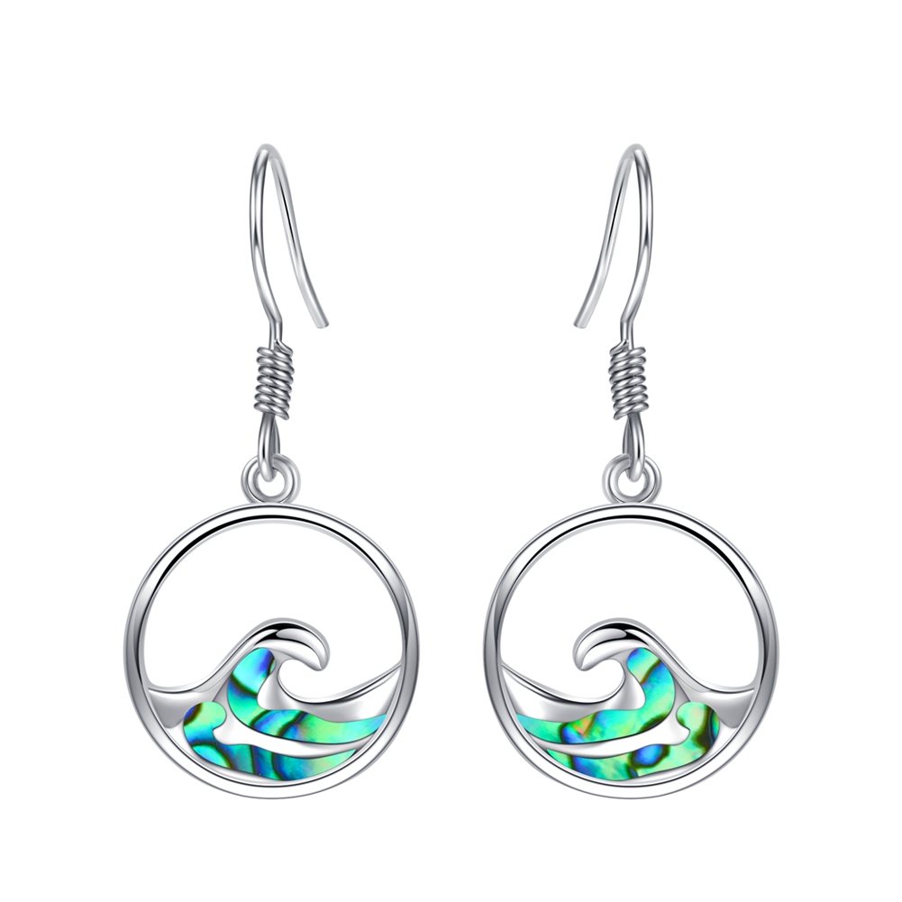 STERLING SILVER ABALONE INLAY OCEAN WAVE EARRINGS