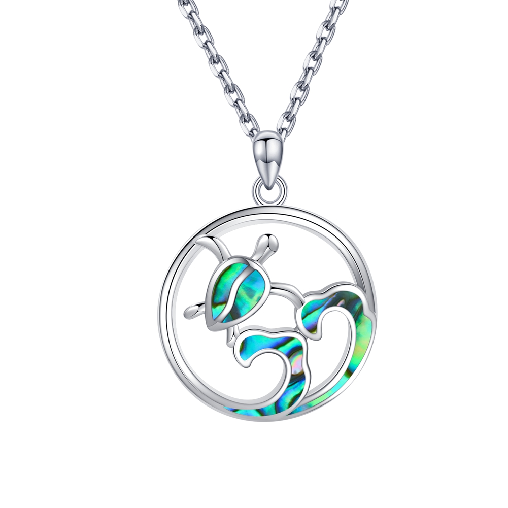 Sterling Silver Natural Abalone Waves turtle Pendant 