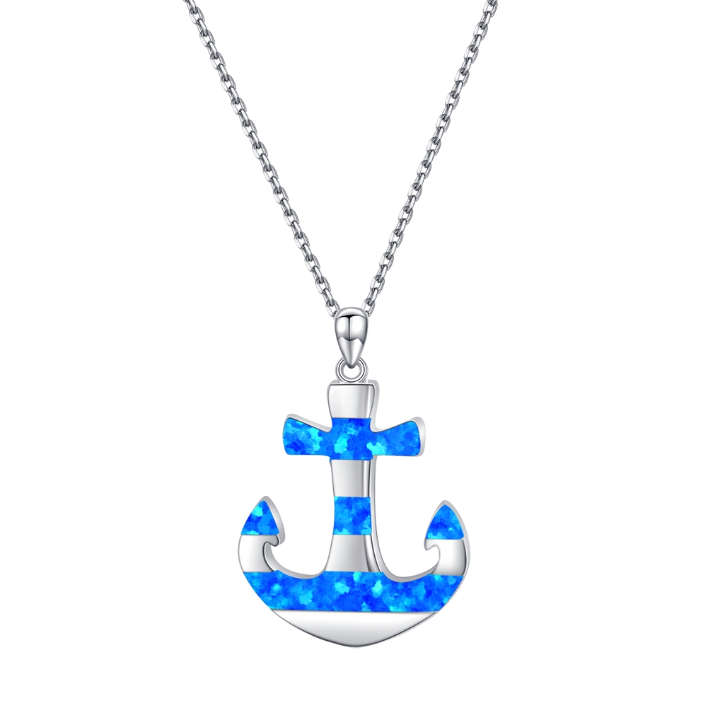 Sterling Silver 925 Blue Opal Anchor Greek Sea Navy Pendant , Opal Stones, Greek Jewelry, Griechisches Opal Anhanger