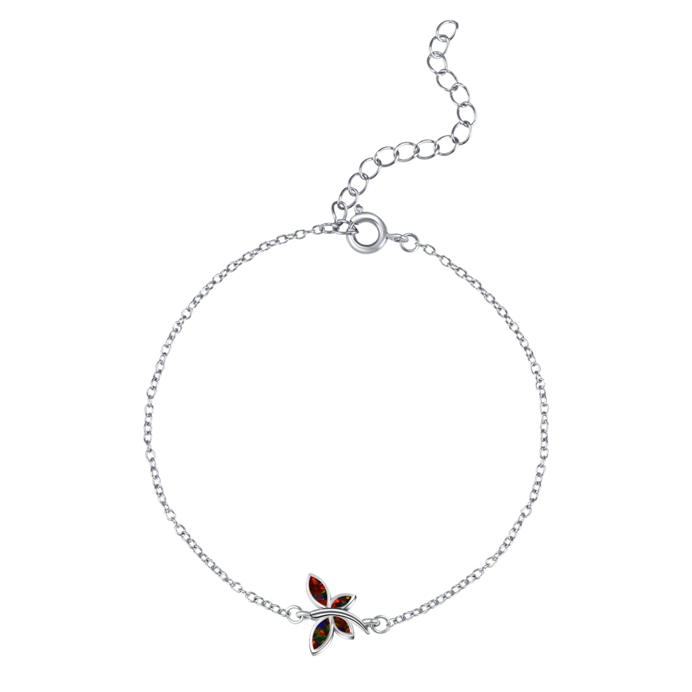 Sterling Silver red Opal Dragonfly Charm Bracelet