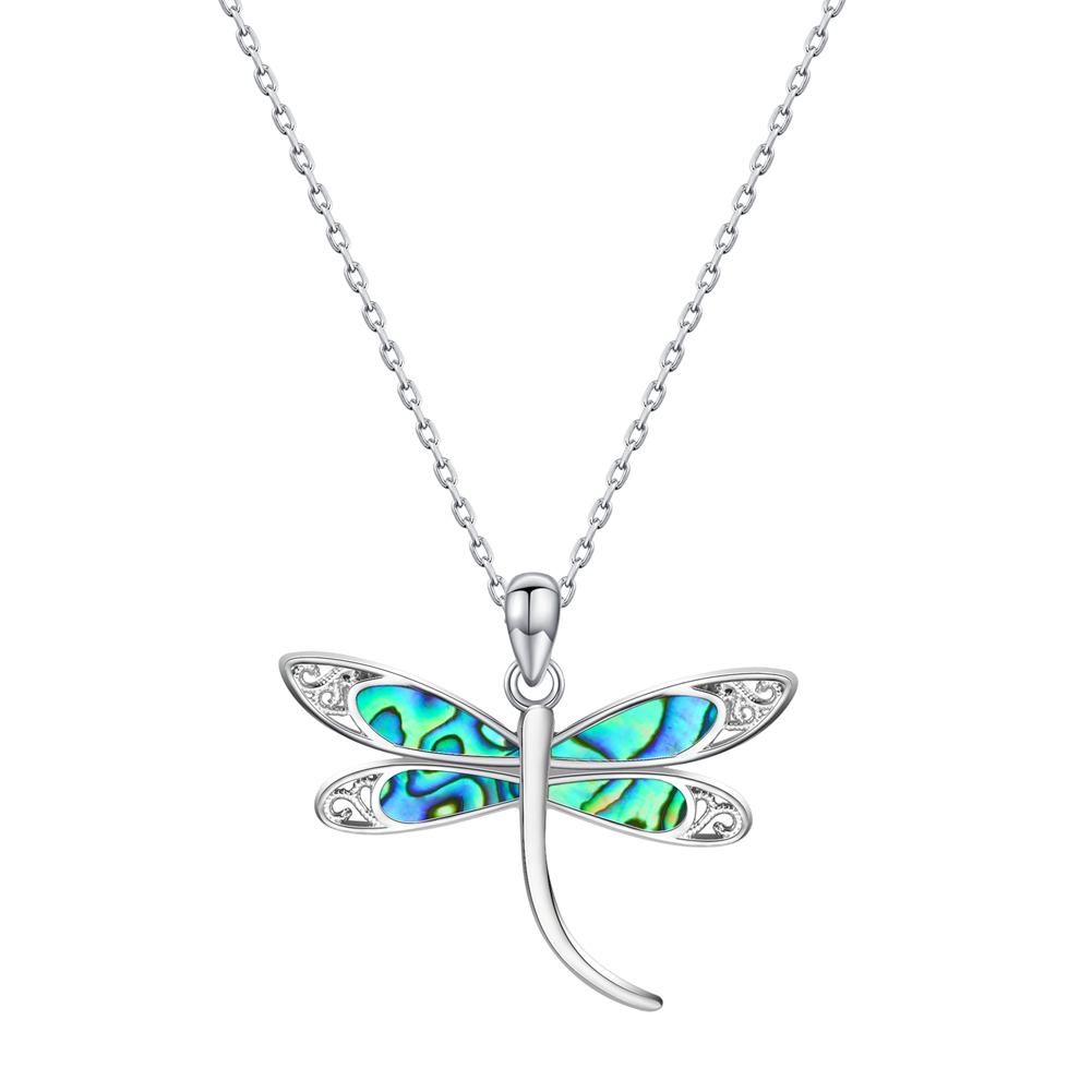 Sterling Silver Abalone Shell Dragonfly Necklace Pendant