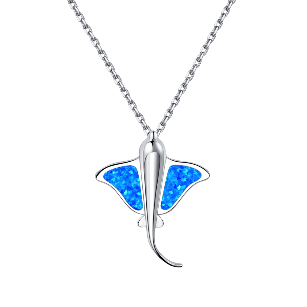 Sterling Silver Unique Hawaiian Blue Opal Stingray Necklace Pendant