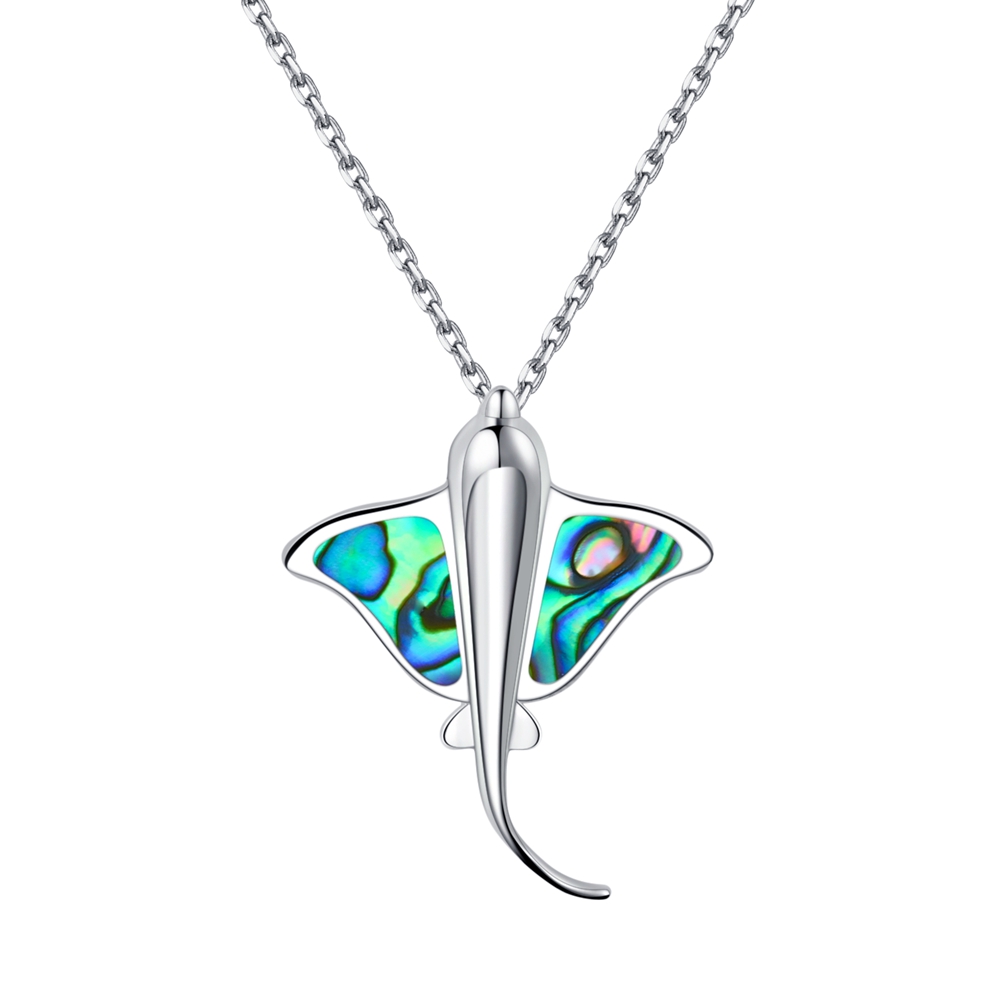 Abalone Sterling Silver Rhodium Stingray Pendant