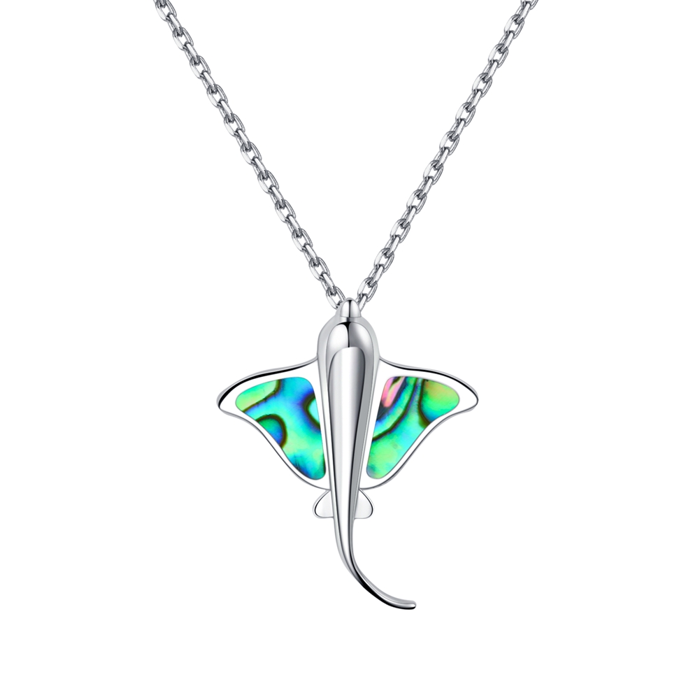 925 Sterling Silver Rhodium Plated Polished Abalone Stingray Pendant Necklace