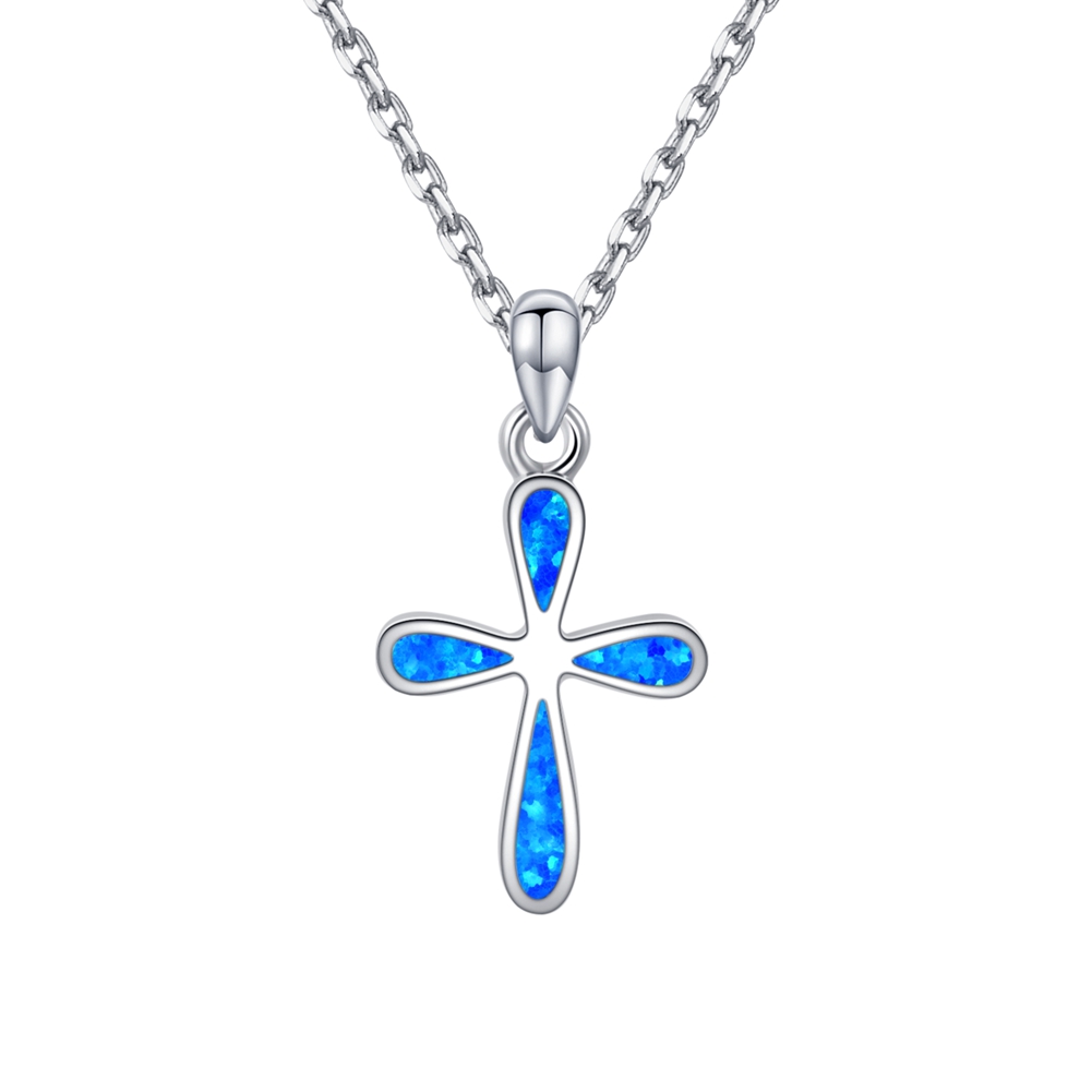 Sterling Silver  Lab Opal Cross Pendant