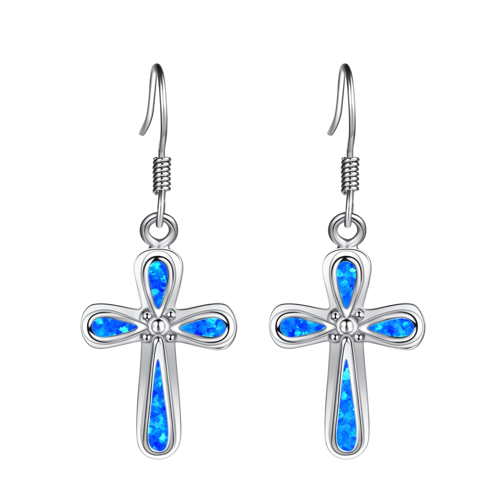 Jerusalem Cross Synthetic Opal and Sterling Silver dangle Earrings