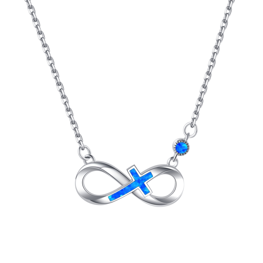 Opal Infinity Charm Cross Pendant Womens Silver Jewelry Necklace