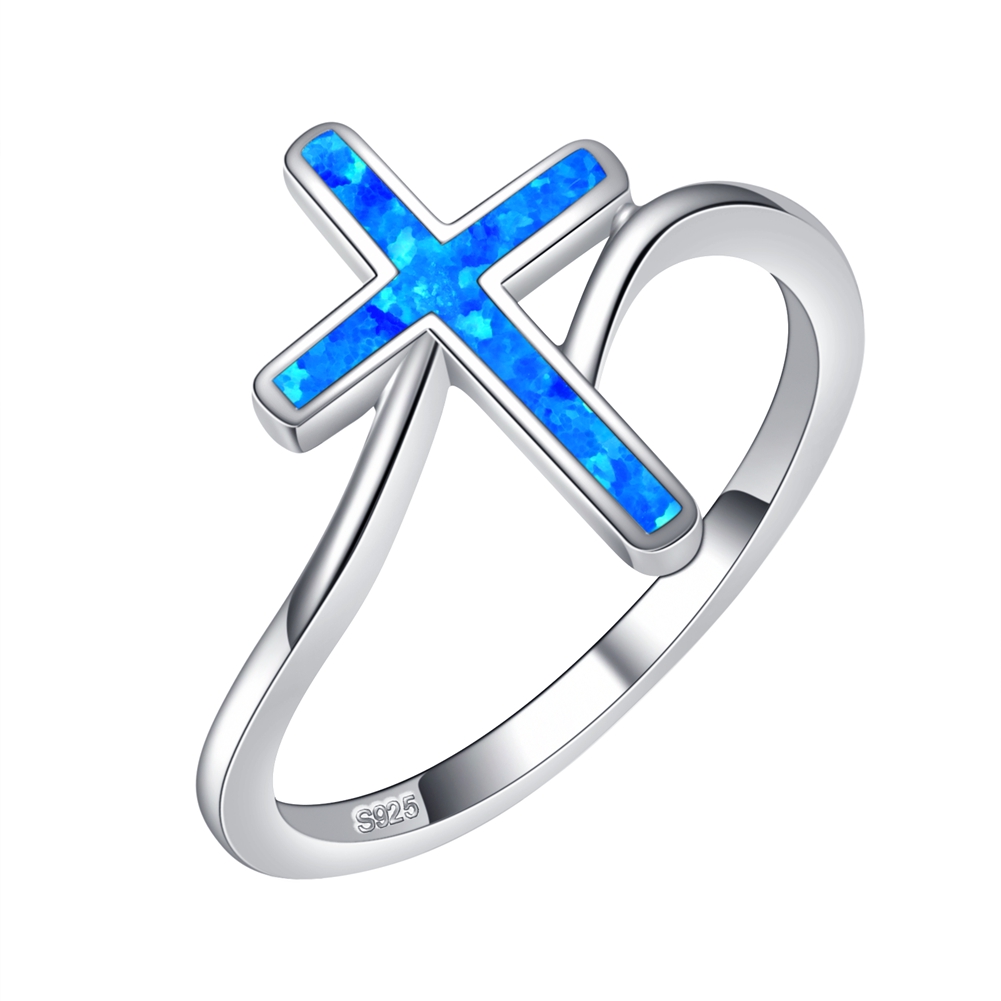 Opal Inlay Cross Ring in Sterling Silver