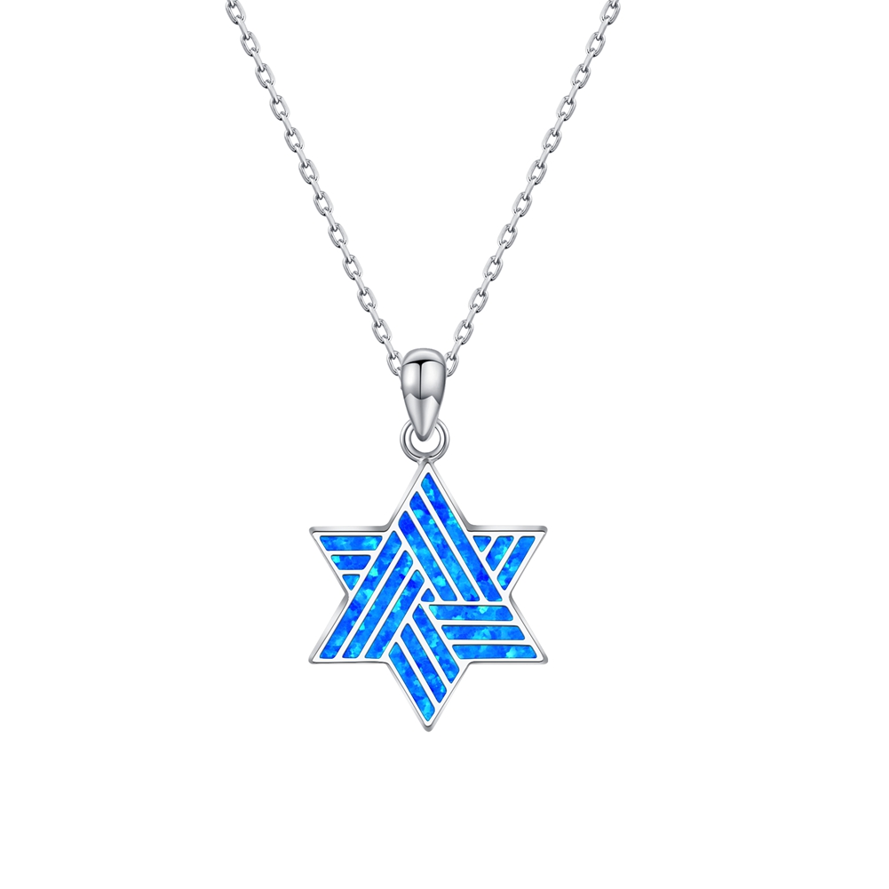 Inlay Opal Star of David Necklace Pendant Sterling Silver