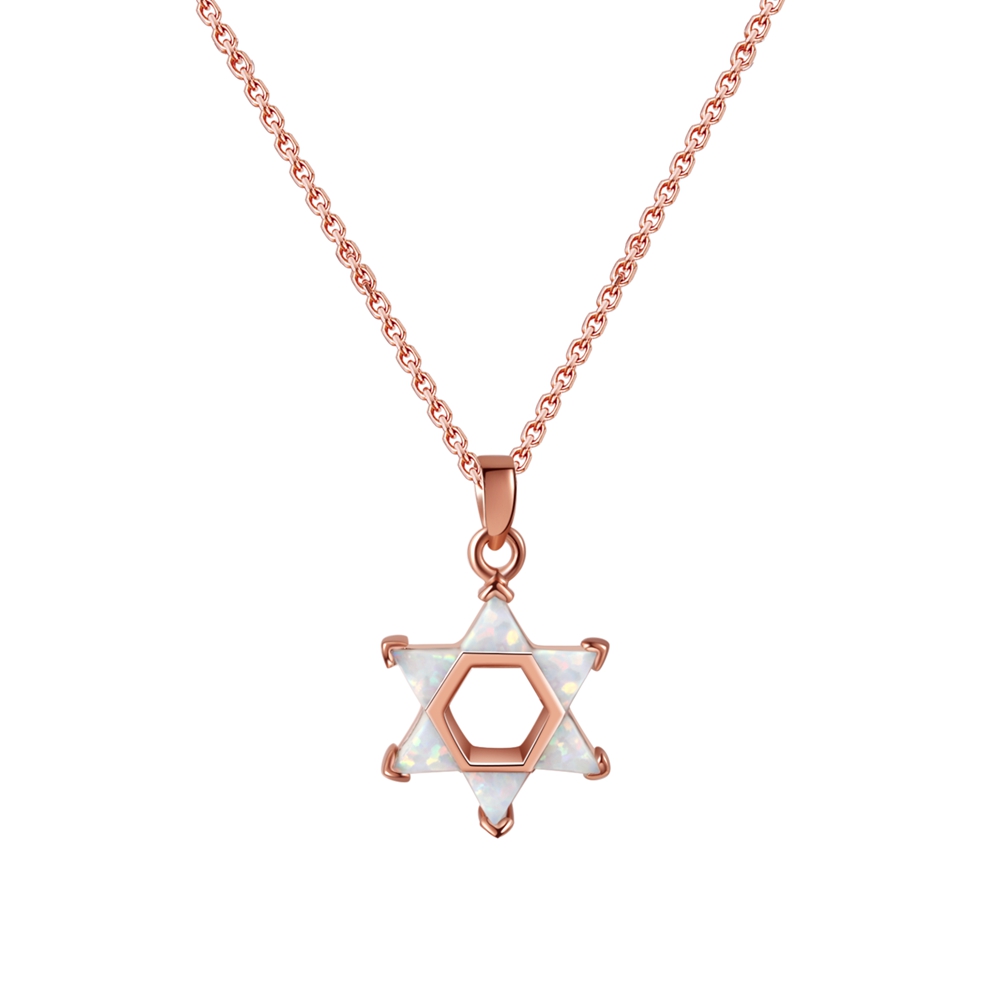 Inlay Opal Star of David Necklace Pendant Sterling Silver