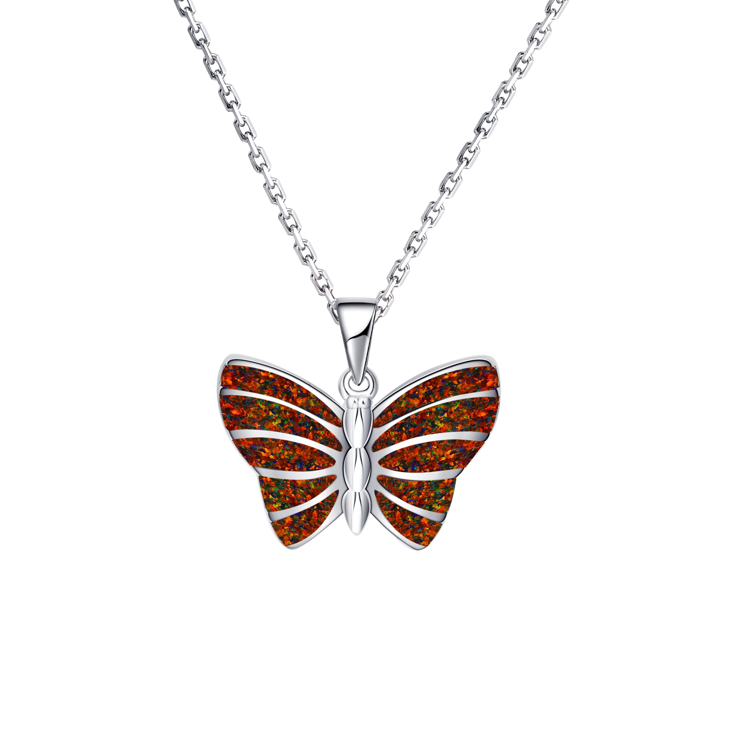 Colgante de mariposa de ópalo rojo de imitación de plata de ley 925