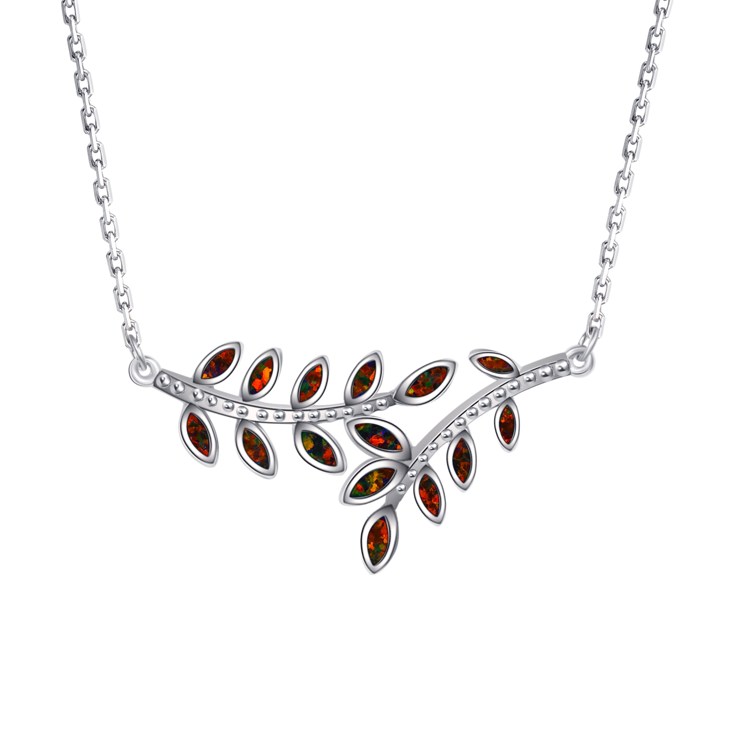 Sterling Silver Blue Opal Trendy Leaf Necklace